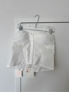 White Strapless Bustier with Button Front
